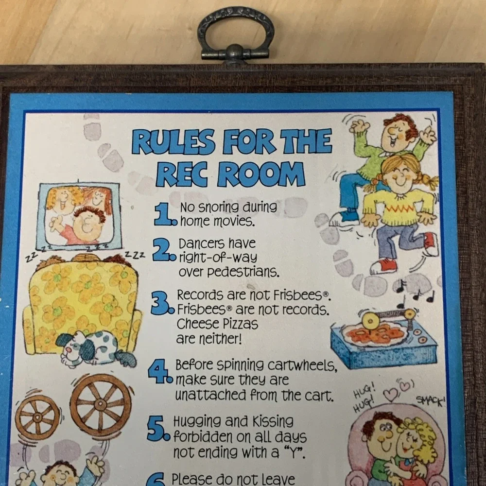 Vintage 1970s Rules For The Rec Room Wooden Plaque Retro Humorous Wall Decor